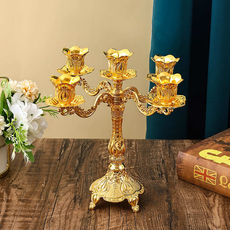 欧式金属烛台三头五头蜡烛台婚庆烛光晚餐酒店家居装饰蜡台摆件