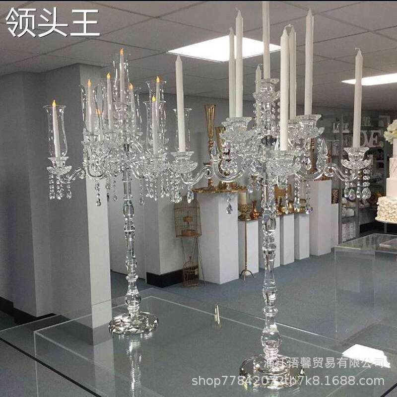 现货防风摆件气氛罗马大号玻璃水晶蜡烛台欧式烛台多头柱法式婚礼