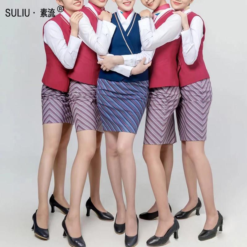 南航空乘白衬衫制服 蓝色条纹职业女裙套装 空姐面试服装配备 长