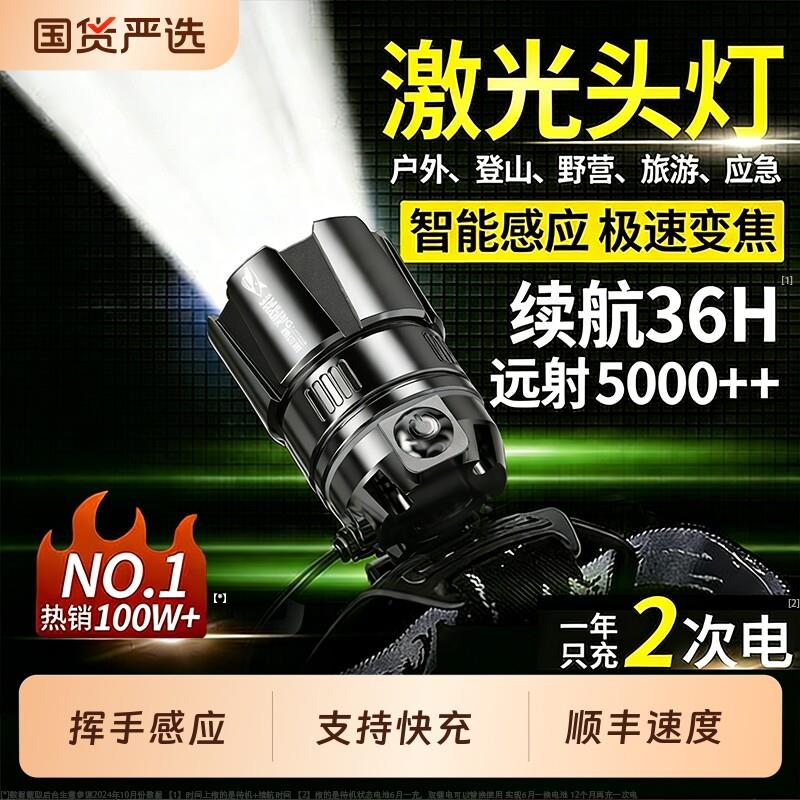 微笑鲨头灯头戴式强光可充电超亮超长续航手电筒钓鱼专用夜钓矿灯
