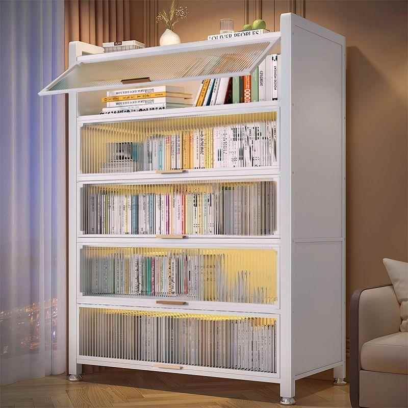 家用书柜落地多层收纳柜防尘置物架铁艺钢制书架可移动收纳储物柜