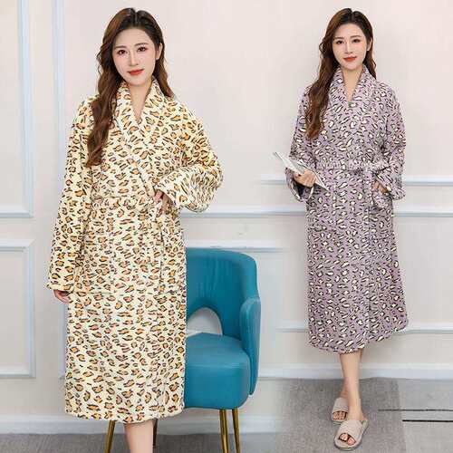 印花女士浴袍秋冬新款加厚大尺寸豹纹珊瑚绒休闲成人速干吸水浴巾