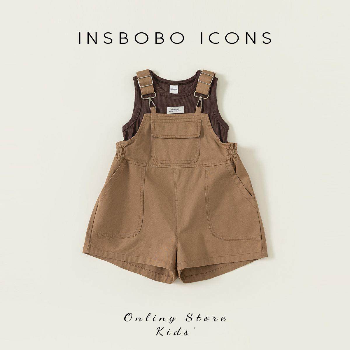 女童背带短裤夏装2025韩版洋气男童背心两件套时髦女宝潮酷穿搭