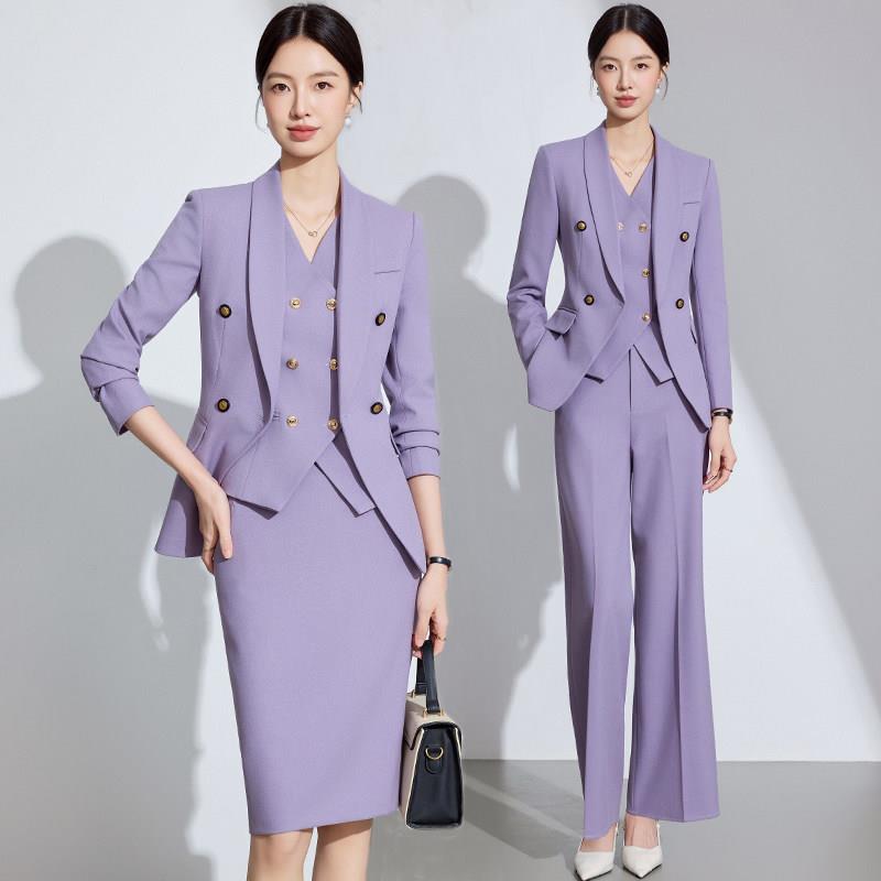 紫色西装套装女秋冬高端职业装时尚气质女神范正装西服马甲工作服