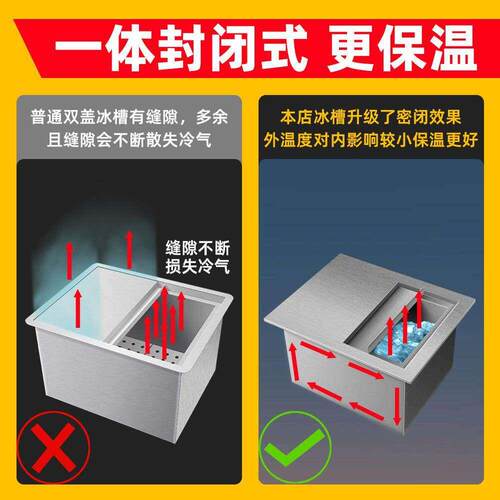 不锈钢储冰槽商用台面嵌入式存冰槽酒吧咖啡店储冰块器奶茶店专用