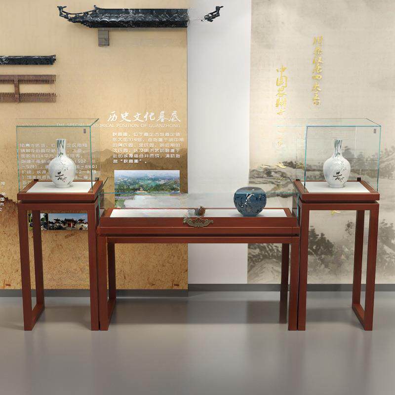 实木珠宝展示柜玻璃透明复古中式烤漆展柜台仿古玉器首饰展示架柜