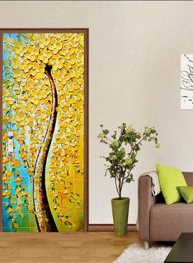 巨创货源PVC贴纸3D自粘门贴 墙贴 卧室客厅现代装饰 黄色树叶