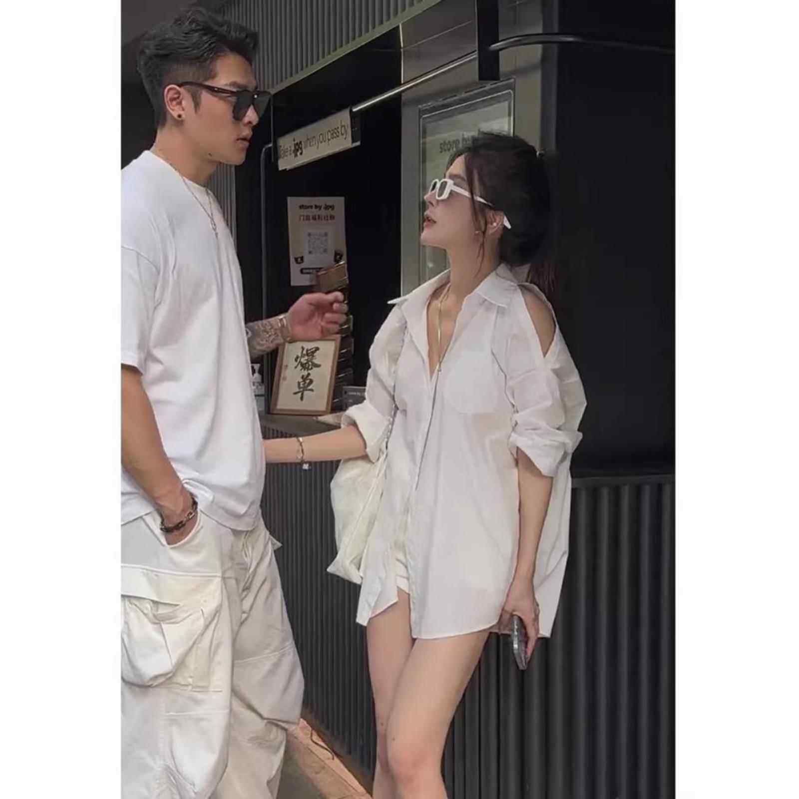 白色Off-Shoulder Bf - Boyfriend Style女装秋季欧式慵懒风格中