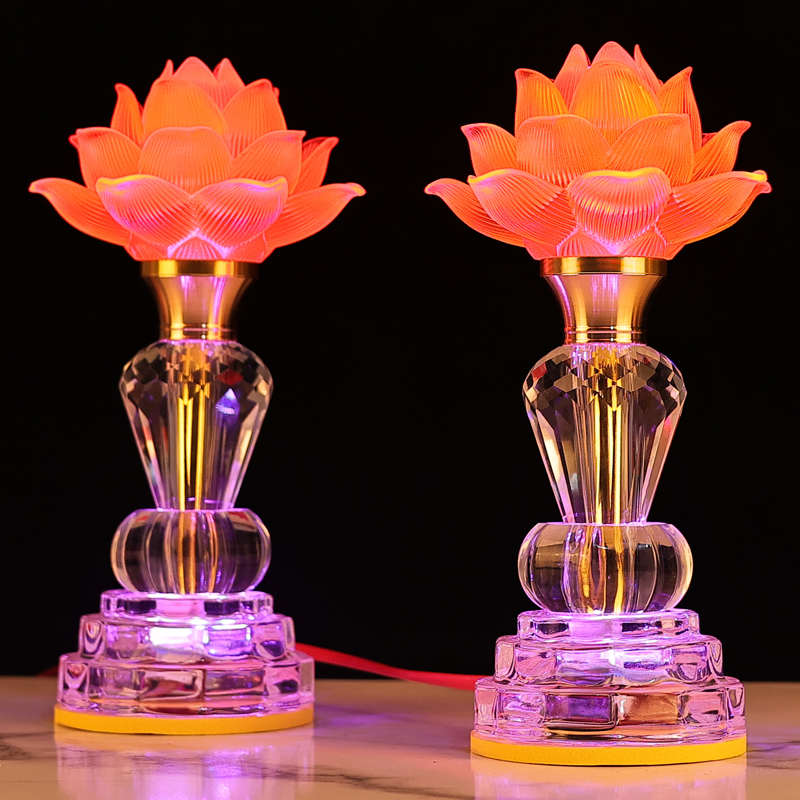 佛供灯七彩佛灯led水晶玻璃家用琉璃莲花灯家用神台供灯佛堂插电