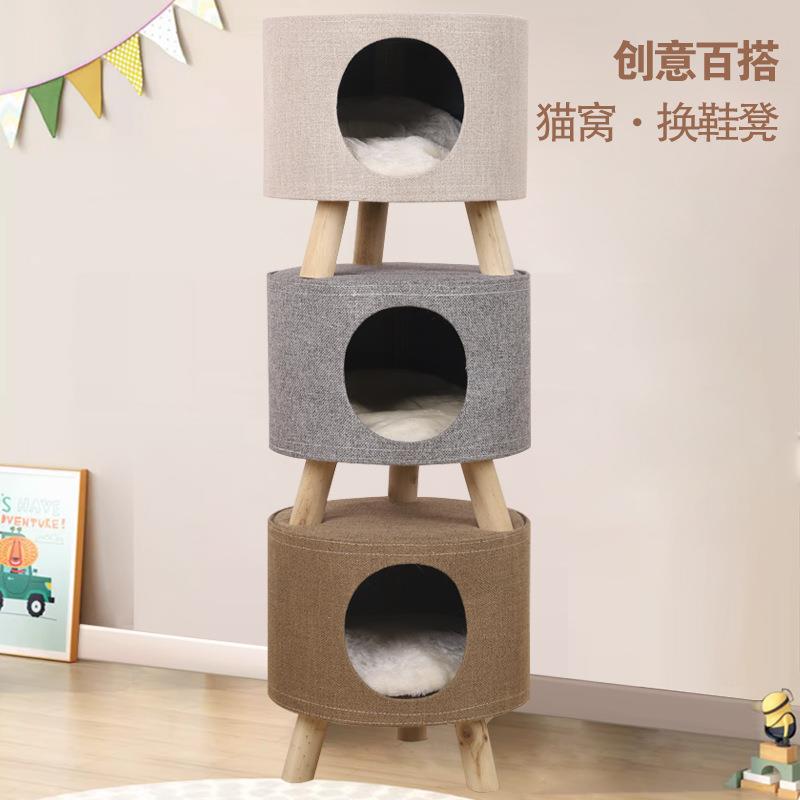 厂家实木猫窝凳子封闭式人猫共用猫咪用品小幼猫屋房子四季通