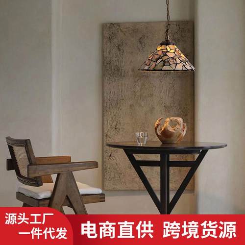 美法式彩色玻璃复古餐厅灯欧式酒吧阳台走廊茶室卧室琉璃楼梯吊灯