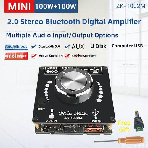 ZK-1002M MINI 2.0立体声蓝牙数字功放板模块多种输入100W*2
