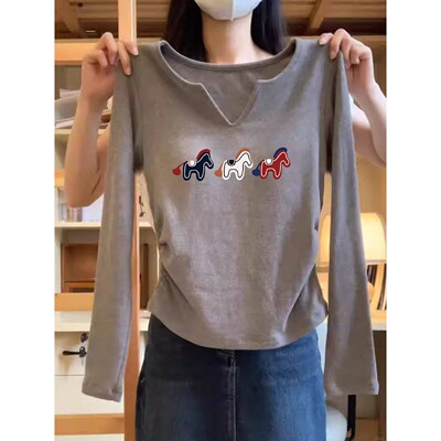 韩国复古扎染V领长袖T恤女春季2026设计感收腰显瘦百搭打底衫上衣