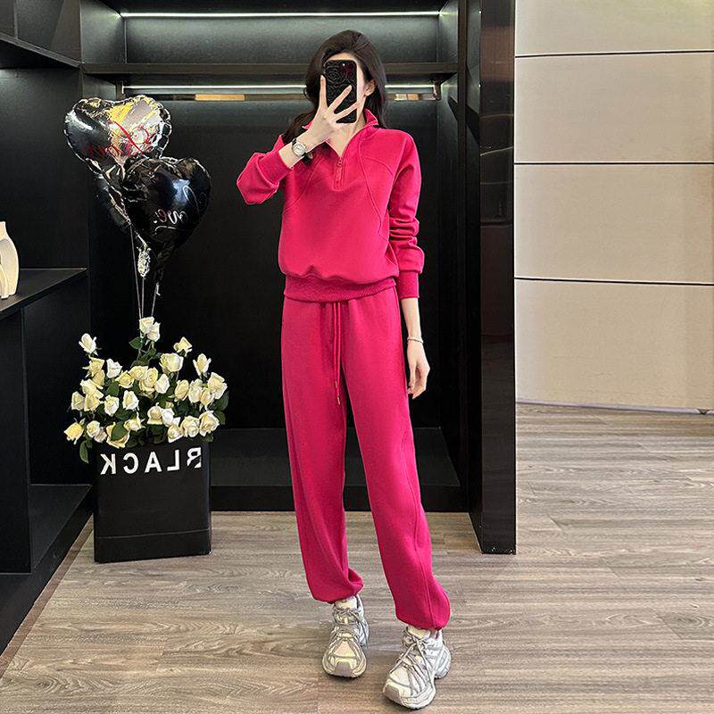 欧洲站休闲 运动套装女2025年新款春秋季半拉炼 炼 立领套头时尚