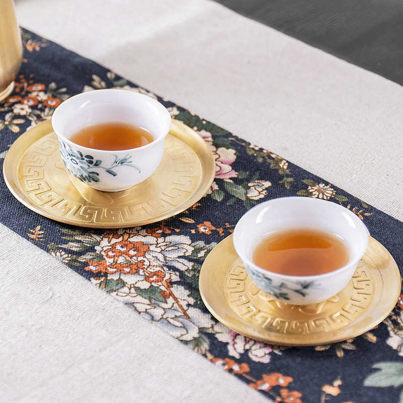 手工黄铜杯托锤纹茶托杯垫荷叶茶杯垫日式功夫茶具茶道配