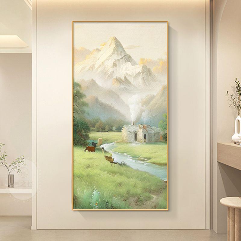 日照金山玄关挂画入户客厅走廊装饰画现代轻奢竖版过道壁画有框画