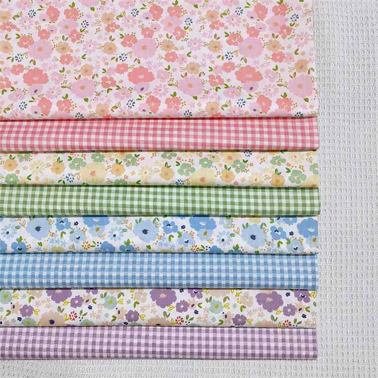 供应 韩版碎花紫色绿色格子 纯棉斜纹布料全棉床品连衣裙面料