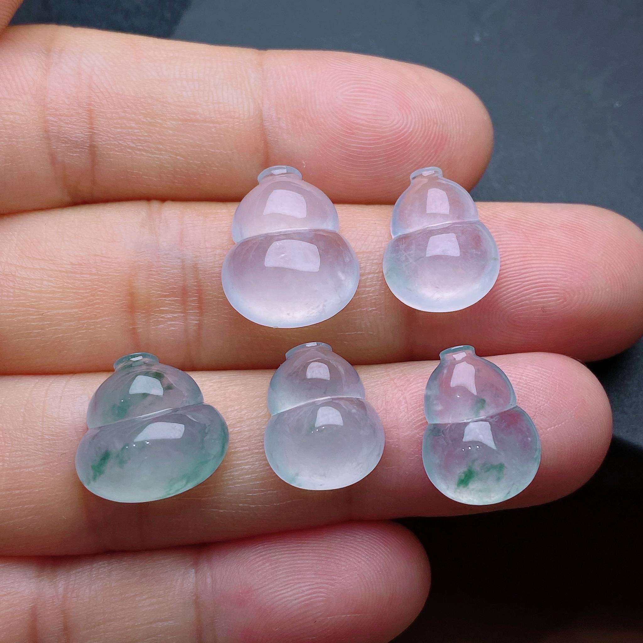 缅甸天然翡翠a货高冰种飘花葫芦裸石冰透起光饱满圆润fxj代镶嵌