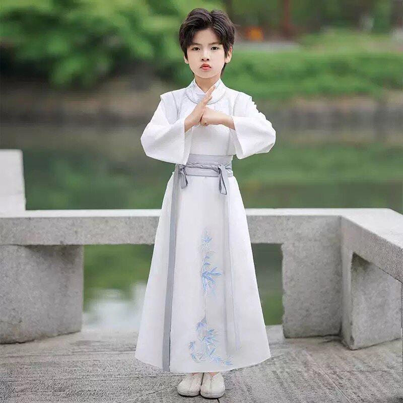 男童汉服古风少爷唐装唐朝李白服装圆领袍儿童古装书生诗人演出服
