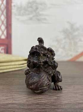 新款直销古玩杂项收藏摆件合金铜铸狮子舞狮居家桌面饰品复古包浆