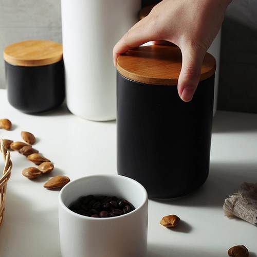 轻奢木盖陶瓷密封罐厨房大容量密封盒收纳食品茶叶咖啡奶糖