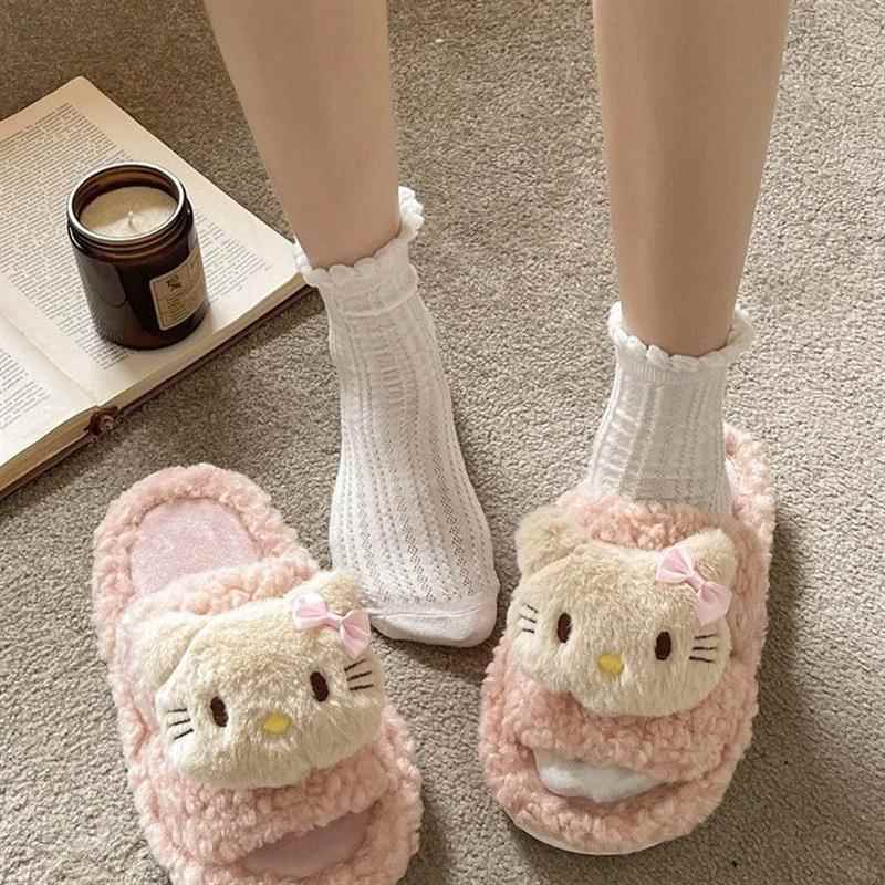 保暖软底冬季情侣可爱kitty猫咪毛毛拖居家防滑卡通羊羔毛棉拖鞋