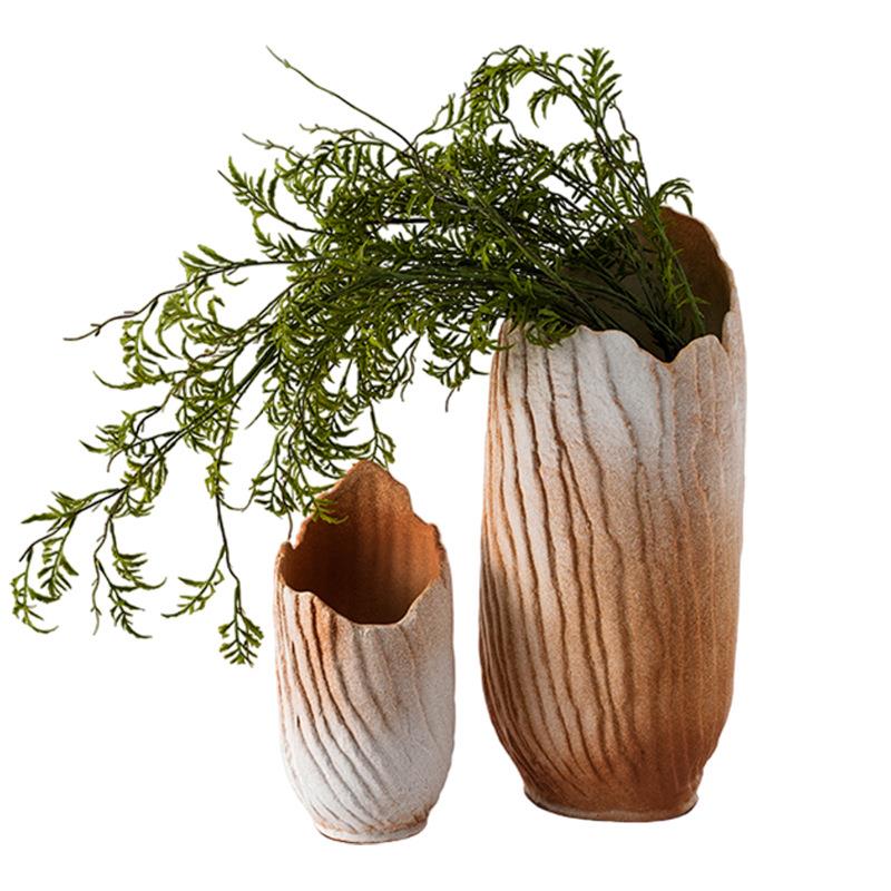 极简现代陶瓷罐花瓶客厅样板房电视柜装饰品仿树皮花艺插花器摆件