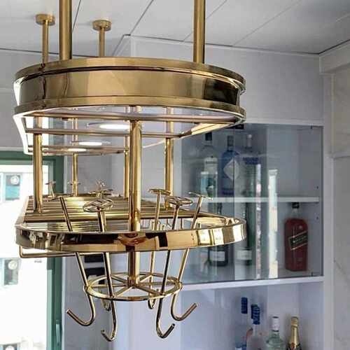 吧台吊架悬挂酒吧高档红酒杯架倒挂吊柜轻奢不锈钢酒架高脚杯挂架