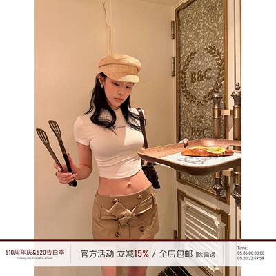 Hydrae 禧1嘤 卡其色低腰半身裙女辣妹设计感防走光a字包臀短裙子