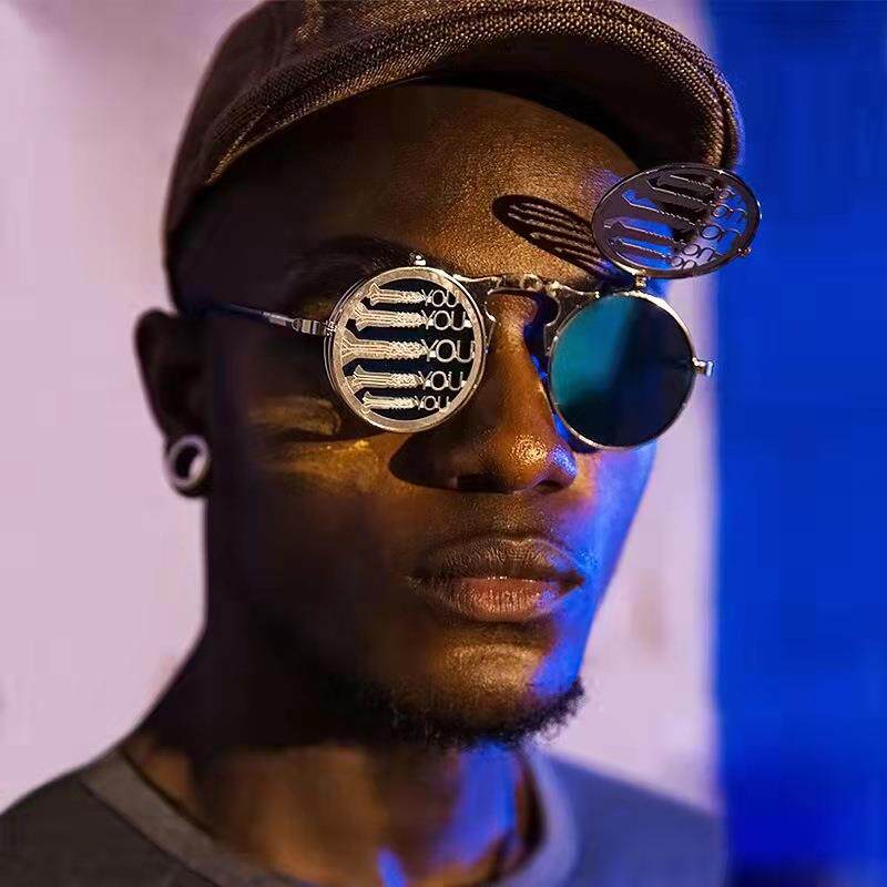 特88杰金属朋克眼镜蒸复2古翻麦迪森盖太汽阳镜翻盖墨镜男女款潮