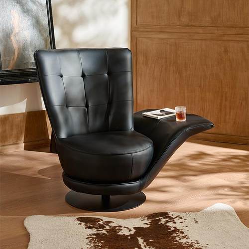 意式现代设计师休闲单人椅靠背酒店接待休闲可置物扶手旋转沙发椅