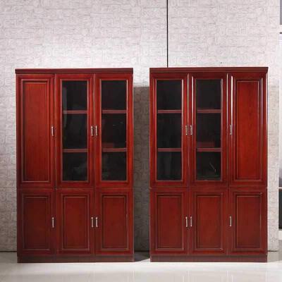 办公室落地文件柜油漆现代中式贴实木皮木质两门八门实木资料柜子