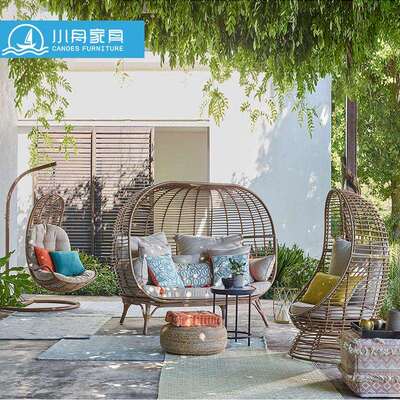 户外北欧沙发圆形鸟巢沙发懒人藤椅休闲家具度假村庭院阳台小桌椅