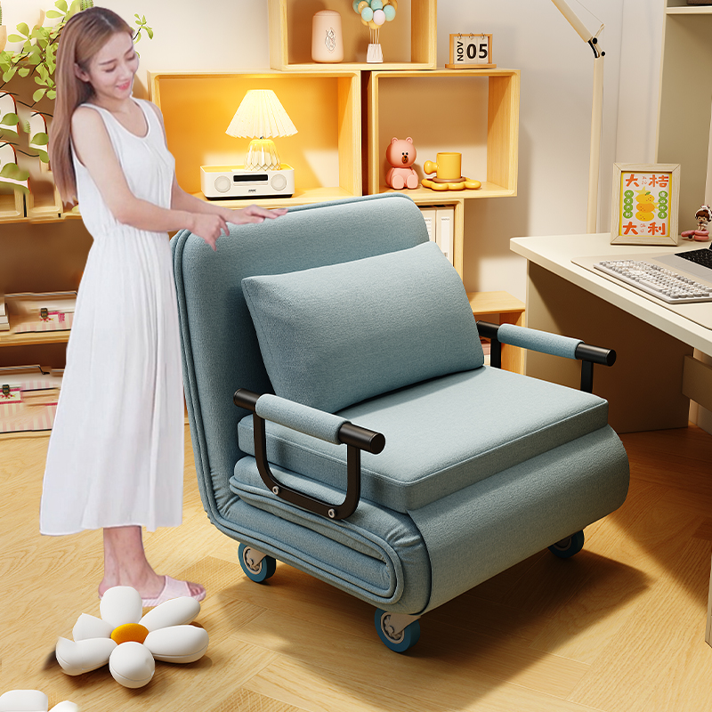 办公电脑椅沙发椅带轮子家用书房座椅午睡觉客厅折叠两用变床转椅