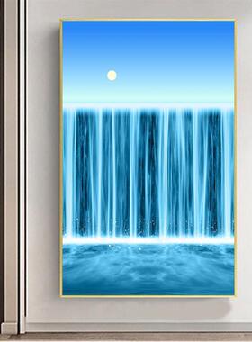 入户竖玄关饰画装气大山水瀑布QNX白云走廊过道晶瓷版高档招财框