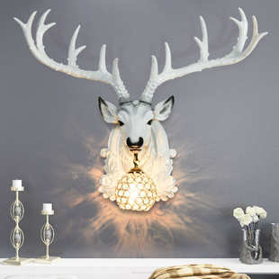 招财鹿角壁灯北欧客厅电视墙玄关餐厅个性鹿头装饰墙壁灯创意灯具