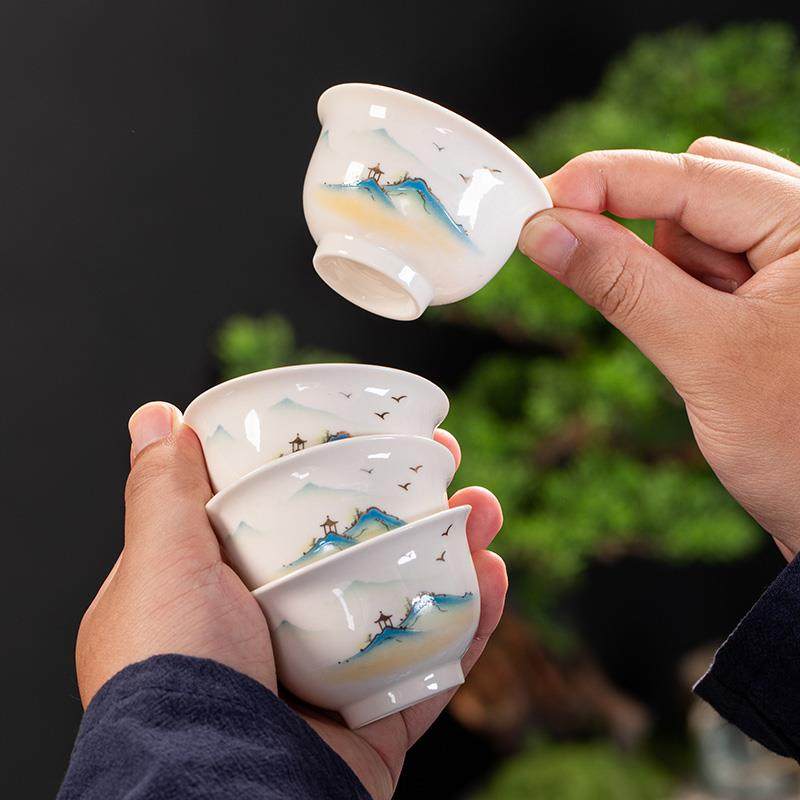 白瓷功夫茶杯6个装喝茶专用陶瓷小茶杯4个茶具家用待客品茗杯套装,餐饮具,茶杯,淘宝优惠券,粉丝福利购,淘宝优惠卷