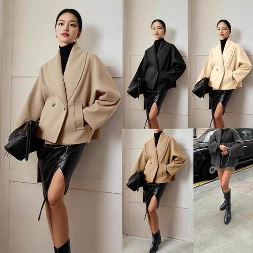 Women's jacket, pea coat, women's lapel coat, women's coat