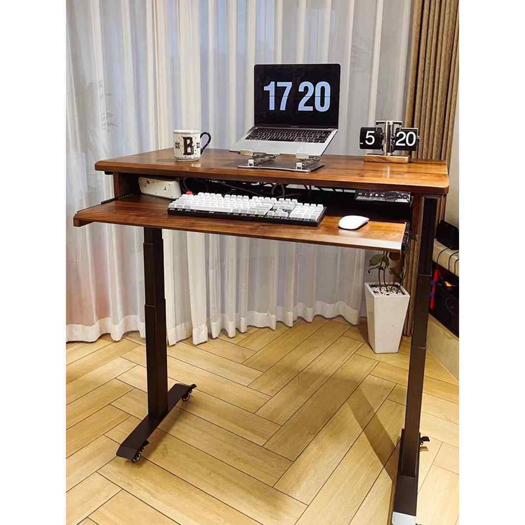 黑胡桃木加大键盘托电动升降办公学习电脑书桌实木长电钢琴架定制