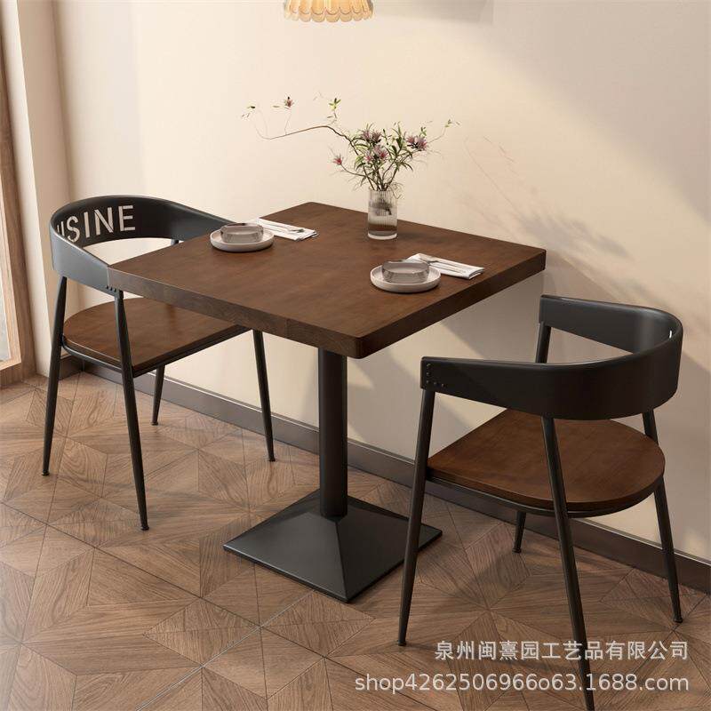 实木复古做旧小吃餐饮店商用餐桌2四人咖啡馆酒吧接待洽谈桌椅