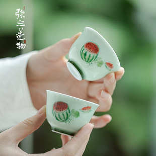 家用单杯简约 弥言釉下彩手绘西瓜品茗杯纯手工陶瓷薄胎主人杯日式