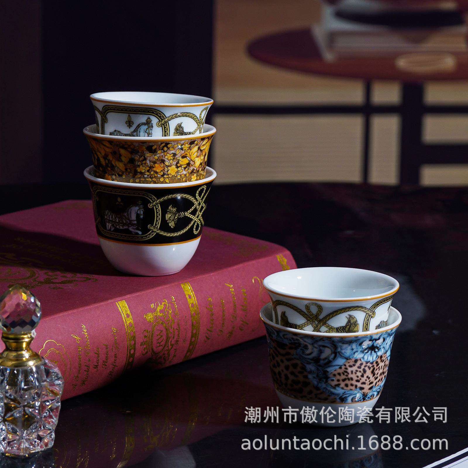 厂家直供H加小号茶杯土耳其浓缩咖啡杯中东热销60ml陶瓷杯6个套装