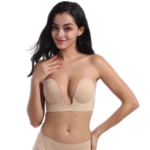 One piece deep strapless super wedding dress invisible bra