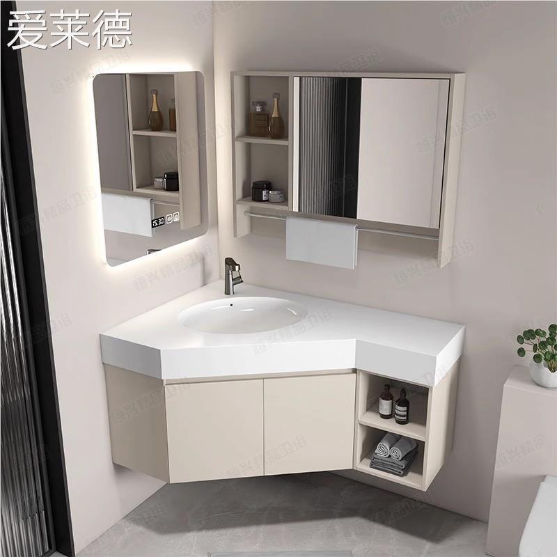 定做卫生间延长浴室柜钻石型三角洗手池台盆柜墙角洗漱脸盆转角柜