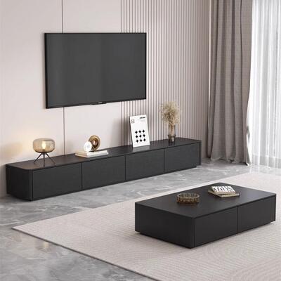 木生态板黑色圆实角电视柜法纳式卧室物网红美式收储茶几ASR电视