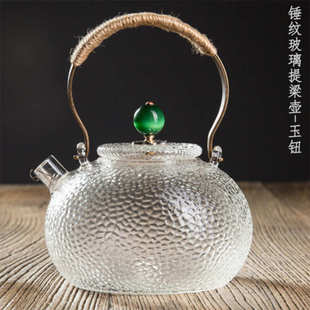 锤纹耐热玻璃泡茶壶煮茶壶明火加热烧水壶铜把提梁壶 厂家批发日式