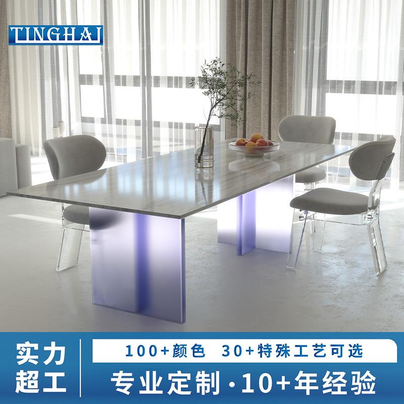 庭海亚克力桌腿悬浮支架餐桌茶几桌脚异形圆柱透明T型支撑脚加工图片