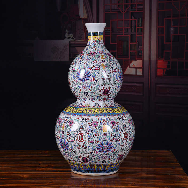 陶瓷葫芦花瓶落地大花瓶珐琅彩福寿葫芦瓶家居工艺礼品摆件摆设