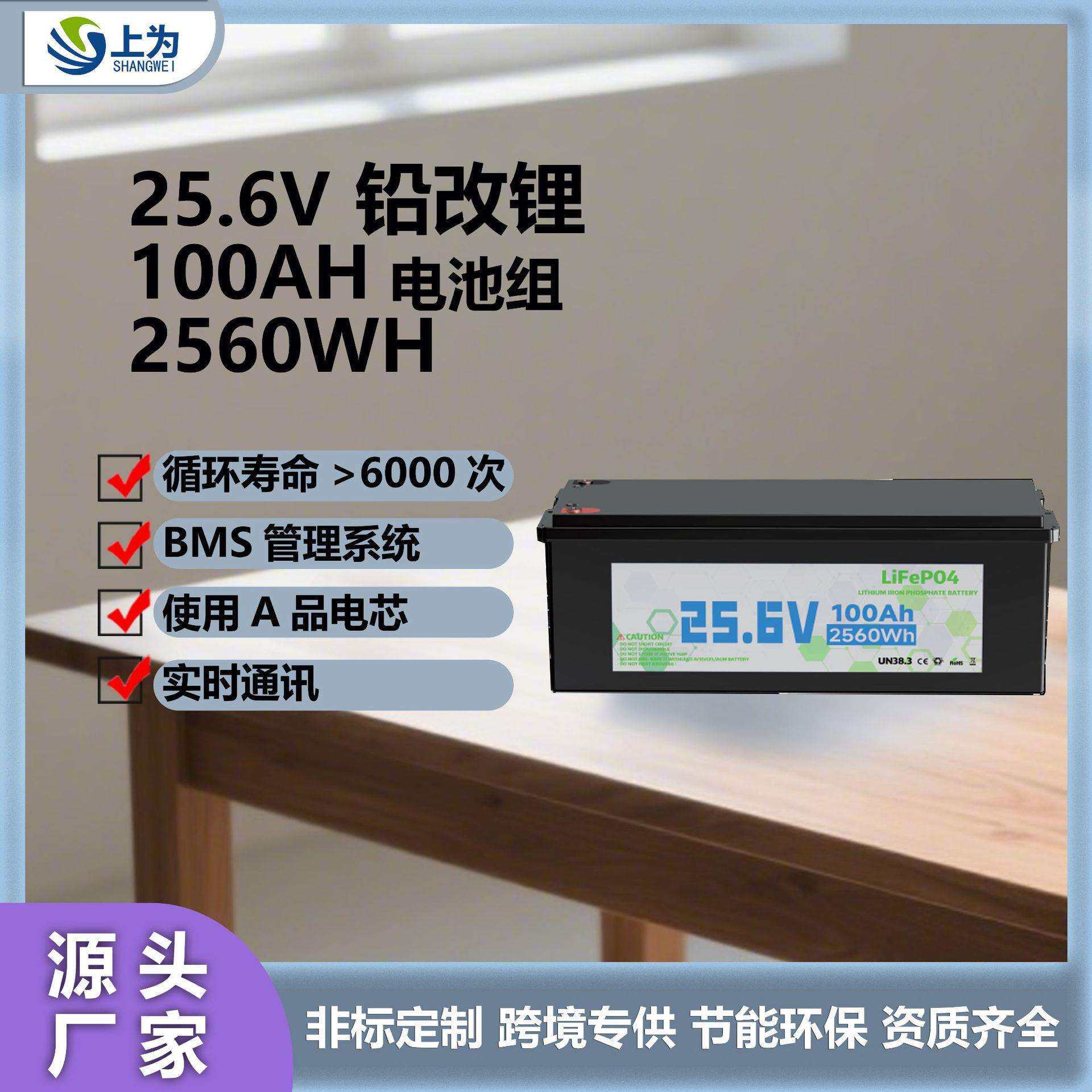 LiFePO4铅改锂塑壳电池25.6V100Ah房车船舶储能24V太阳能应急电源