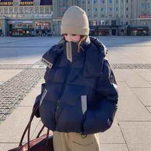 藏青色短款连帽子羽绒服女小冬新款个韩系爆季款巨B189-882好看面